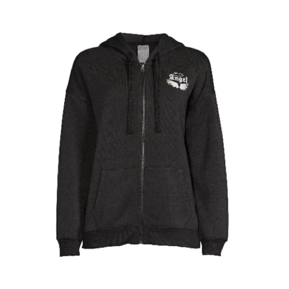 Women’s Juniors Fleece Graphic Zip Hoodie Jacket Tunic Size M